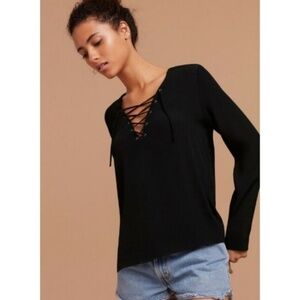 Aritzia Wilfred Free Womens Black Redling Lace Up Long Sleeve Blouse Size XXS